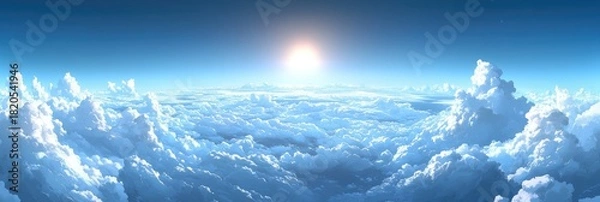 Obraz Sky panorama, fluffy clouds, bright sun