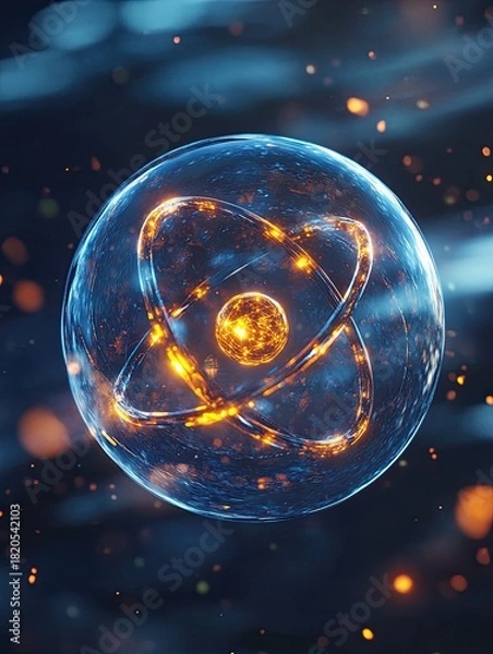 Obraz Glowing atom nucleus with electrons orbiting