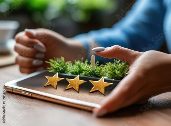 Obraz Phone displaying gold stars and plant