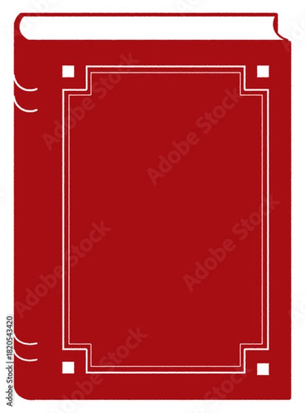 Obraz シックな赤系のクラシックなハードカバーの本イラスト。ベクター素材。図書館のイベントや読書会のフライヤーの背景などに最適。手書き風の描線で温かさを表現。ベクターの場合装飾のラインは簡単に削除可能。