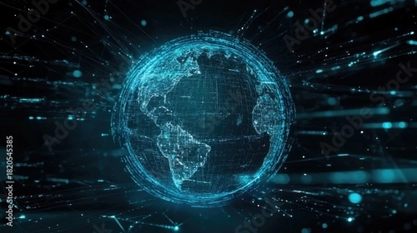Fototapeta Digital Earth Blue glowing globe with network of connections