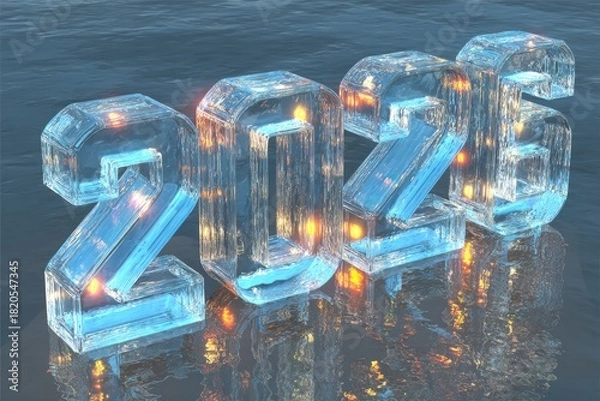 Obraz Icy "2026" floats on reflective water, glowing within