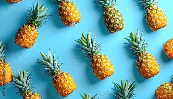 Obraz Pineapple pattern on a cyan background, tropical fruit