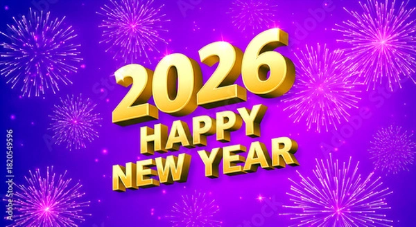 Fototapeta Sparkling 2026 Happy New Year With Gold Text And Bright Fireworks Celebration