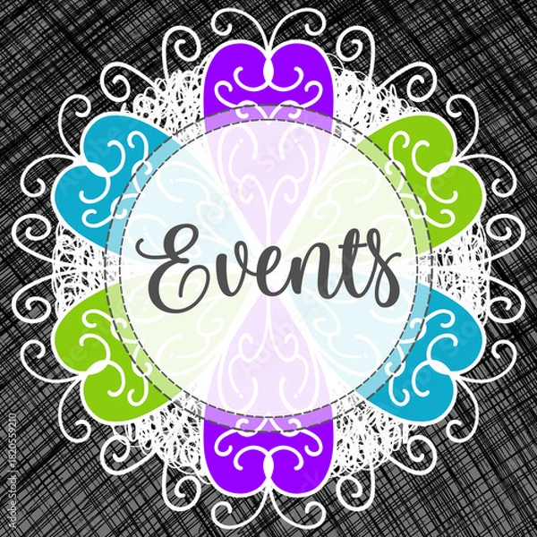 Fototapeta Events Colorful Mandala Lace Circular Dark Hatch Lines White Text 