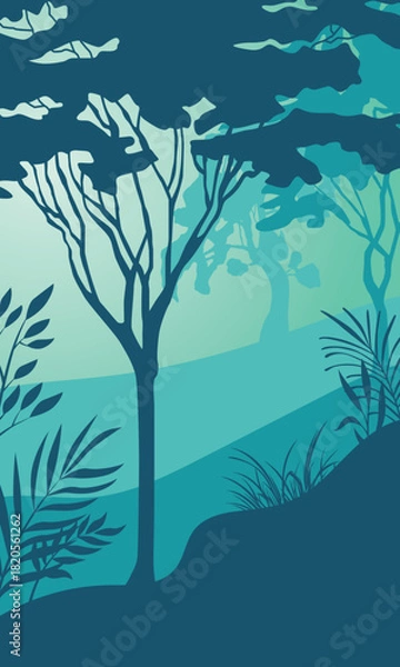 Fototapeta Silhouette of trees in wilderness scene