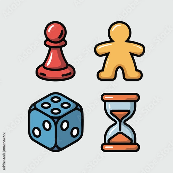 Fototapeta Flat Thick-Outline Board Game & Tabletop Gaming Icon Set