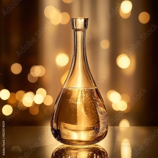 Obraz Rounded stylized features, soft reflections, subtle sparkles around the bottle,