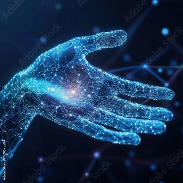 Obraz The hands project energy patterns that manipulate the financial interface