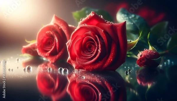 Obraz Red Roses: Fresh roses with dew drops