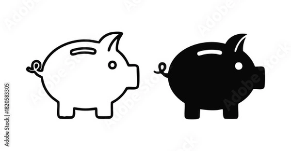 Obraz Piggy bank icon set outline and filled symbols for saving