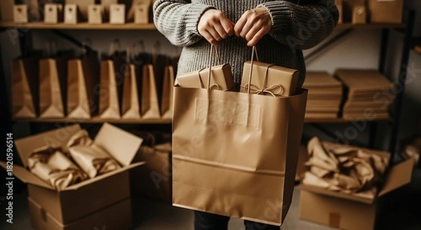Fototapeta Customer carries craft bag
