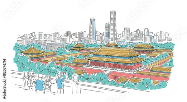 Obraz Beijing skyline doodle with iconic landmarks and architecture