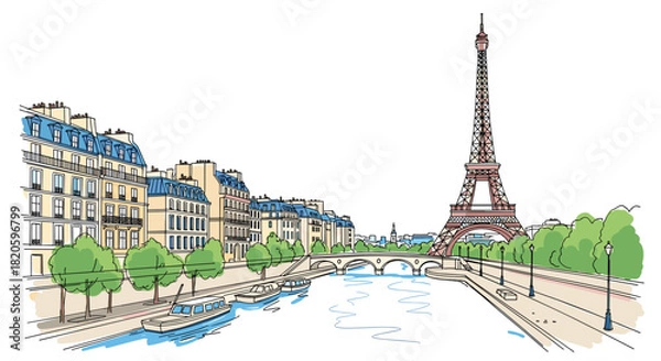 Obraz Paris skyline doodle with iconic landmarks and architecture