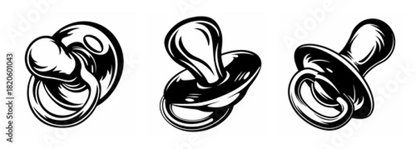 Fototapeta Three graphic stylized pacifiers shown in various angles each with a unique artistic rendering and texture