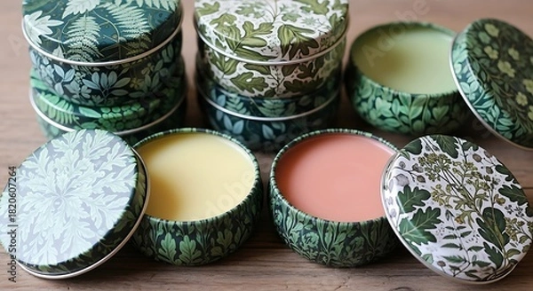 Fototapeta Patterned herbal balm set
