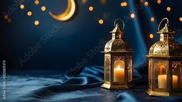 Fototapeta Lanterns Under Crescent Sky