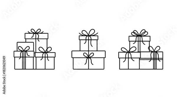 Fototapeta Delightful minimalist line art of stacked gift boxes with charming bows for festive occasions and celebrating loved ones with thoughtfulness