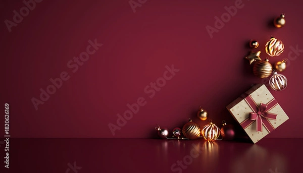 Fototapeta Elegant Holiday Gift and Ornament Display with Festive Cheer, Perfect for Christmas Greetings and Seasonal Promotions, Creating a Warm, Inviting Ambiance