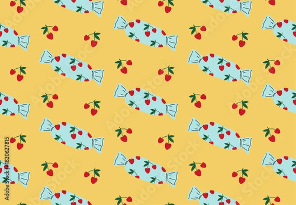 Obraz Cherry candy. Sweets. Seamless pattern on an isolated background.