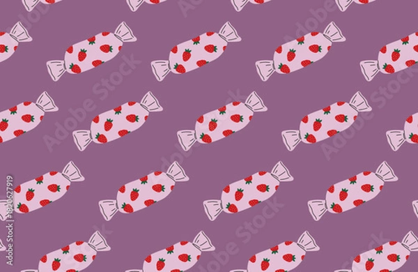 Obraz Strawberry candy. Sweets. Seamless pattern on an isolated background.