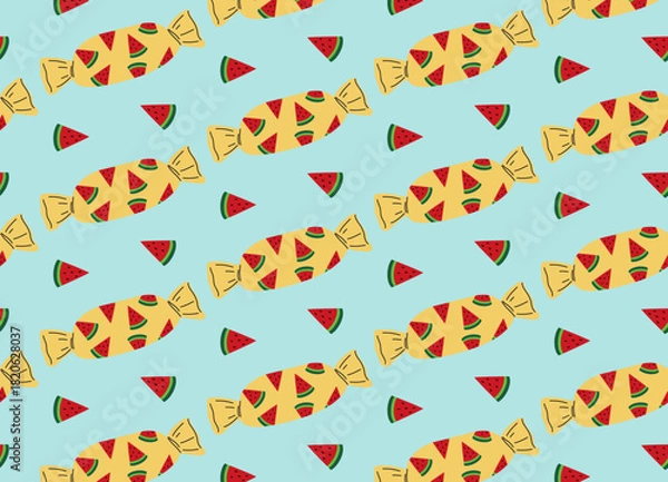 Obraz Watermelon candy. Sweets. Seamless pattern on an isolated background.