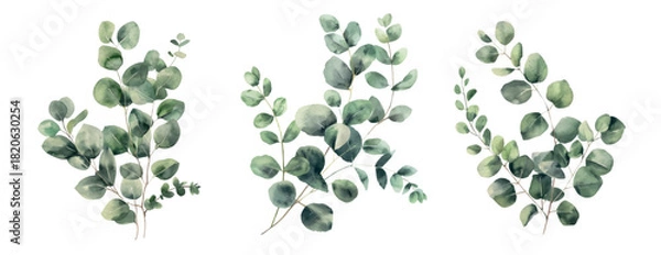 Obraz Delicate watercolor eucalyptus branch in soft green tones for branding, packaging and botanical design. Vector watercolour clipart