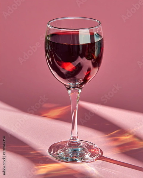 Fototapeta crystal glass of red wine with reflections, deep burgundy palette, minimal background, premium product lighting