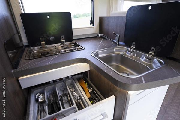 Fototapeta small kitchen in a camper van