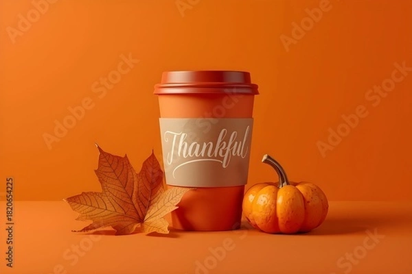 Fototapeta A coffee paper cup and creative background designed for Thanksgiving Day.