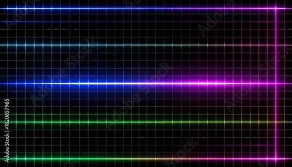 Obraz Vibrant abstract geometric neon lines forming dynamic luminous background pattern.