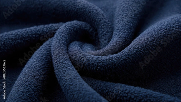 Fototapeta Detailed view of luxurious navy blue fleece fabric, showcasing its plush texture and warm, inviting appearance.