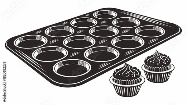 Obraz Baking delicious homemade cupcakes using a muffin tin for a delightful treat, perfect for birthdays, parties, and sweet celebrations, original vector art