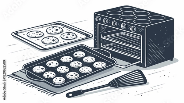 Obraz Baking homemade cookies in oven, trays of treats ready to enjoy, warm kitchen scene, simple pleasures, delicious dessert, perfect for baking blogs