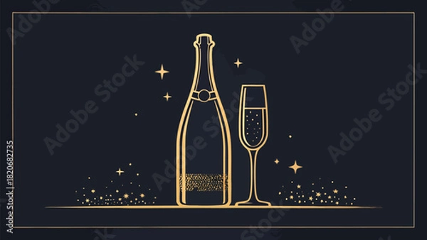 Obraz Elegant champagne bottle and glass illustration sparkles with celebration, perfect for New Year's Eve, anniversaries, or glamorous party invitations