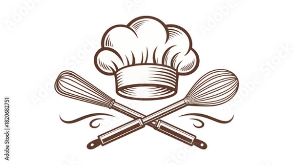 Obraz Chef's hat and crossed whisks emblem for culinary arts marketing, baking business branding, and restaurant promotion ready for your next delicious project