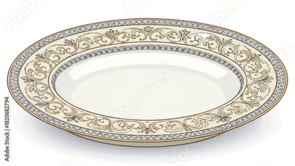 Fototapeta Elegant oval serving platter with intricate floral and geometric border design, perfect for formal dining or special occasions, offering a classic touch