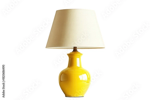 Fototapeta Vibrant yellow table lamp with a neutral lampshade, isolated on transparent background, adding a pop of color and warmth to any rooms decor