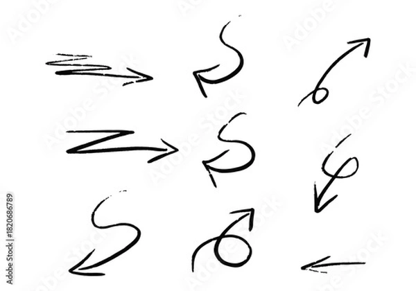 Obraz Set of different hand drawn vector arrows.
