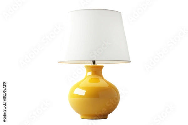 Obraz Modern yellow table lamp isolated on transparent background, showcasing a sleek design with a glossy finish and a white lampshade, ideal for contemporary interior spaces