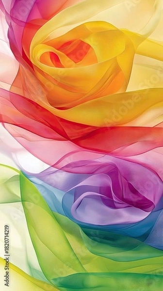 Fototapeta Abstract swirling fabric in rainbow colors, creating a soft, flowing, and ethereal effect with bright, vibrant illumination.