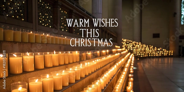 Obraz Christmas background image displaying glowing candles arranged beautifully on steps, offering serene warmth and heartfelt festive holiday wishes.
