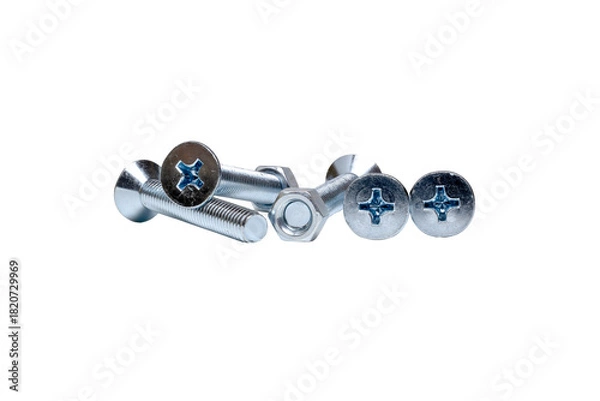 Fototapeta Zinc-Plated Phillips Head Machine Screws and Hex Nuts Isolated