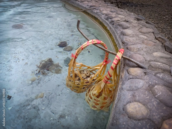 Obraz Handmade Bamboo Wicker with Eggs in Natural Hot Spring Pool