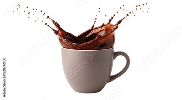 Obraz Exuberant splash of rich, dark chocolate liquid bursting from a warm beverage mug, capturing the vigorous action of a delightful, well-whisked treat