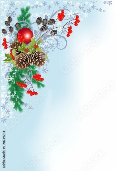 Fototapeta composition with twigs and a bauble for Christmas
