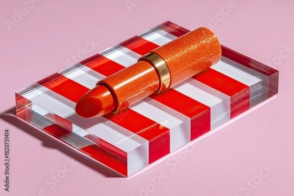 Obraz Shiny orange lipstick on striped transparent block