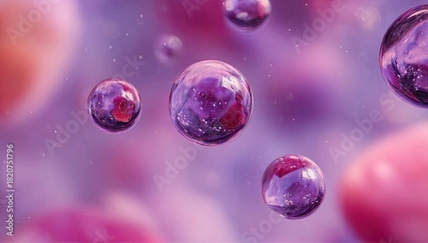 Fototapeta Floating, translucent orbs with pink, purple reflections