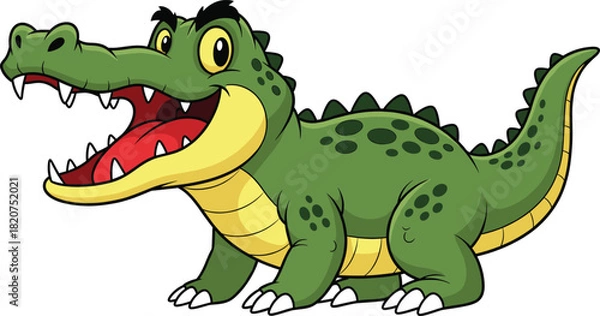 Fototapeta Excited Cartoon Alligator or Crocodile Mascot Illustration, Standing with Open Mouth Showing Sharp Teeth and Tongue, Isolated Vector Graphic of a Reptile Character