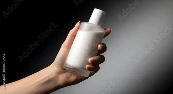 Obraz Elegant Hand Holding Perfume Bottle on Dark Background